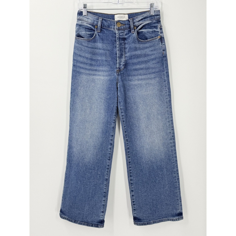Evereve The Ever Trouser Jeans Womens sz 26 Blue High Rise Wide Leg